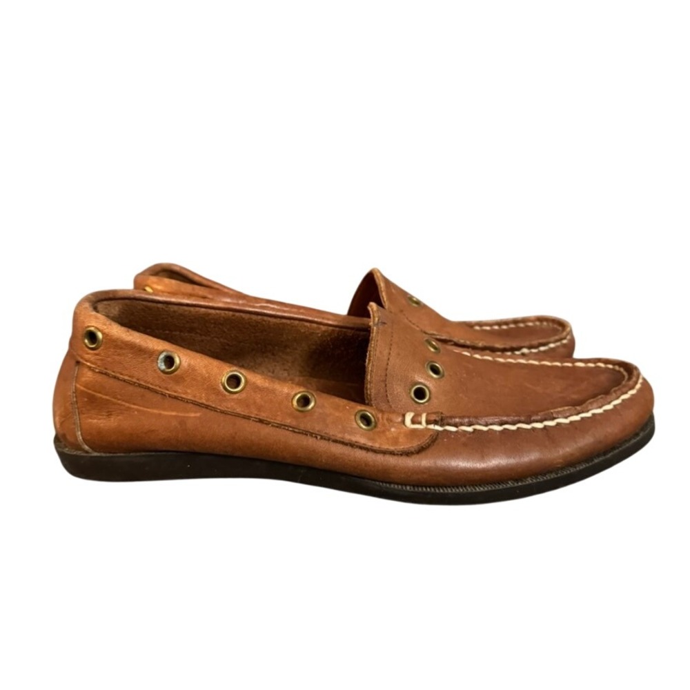 Maine Woods Vintage Brown Leather Loafers Handsewn Grommet Boat Shoes Mens 8